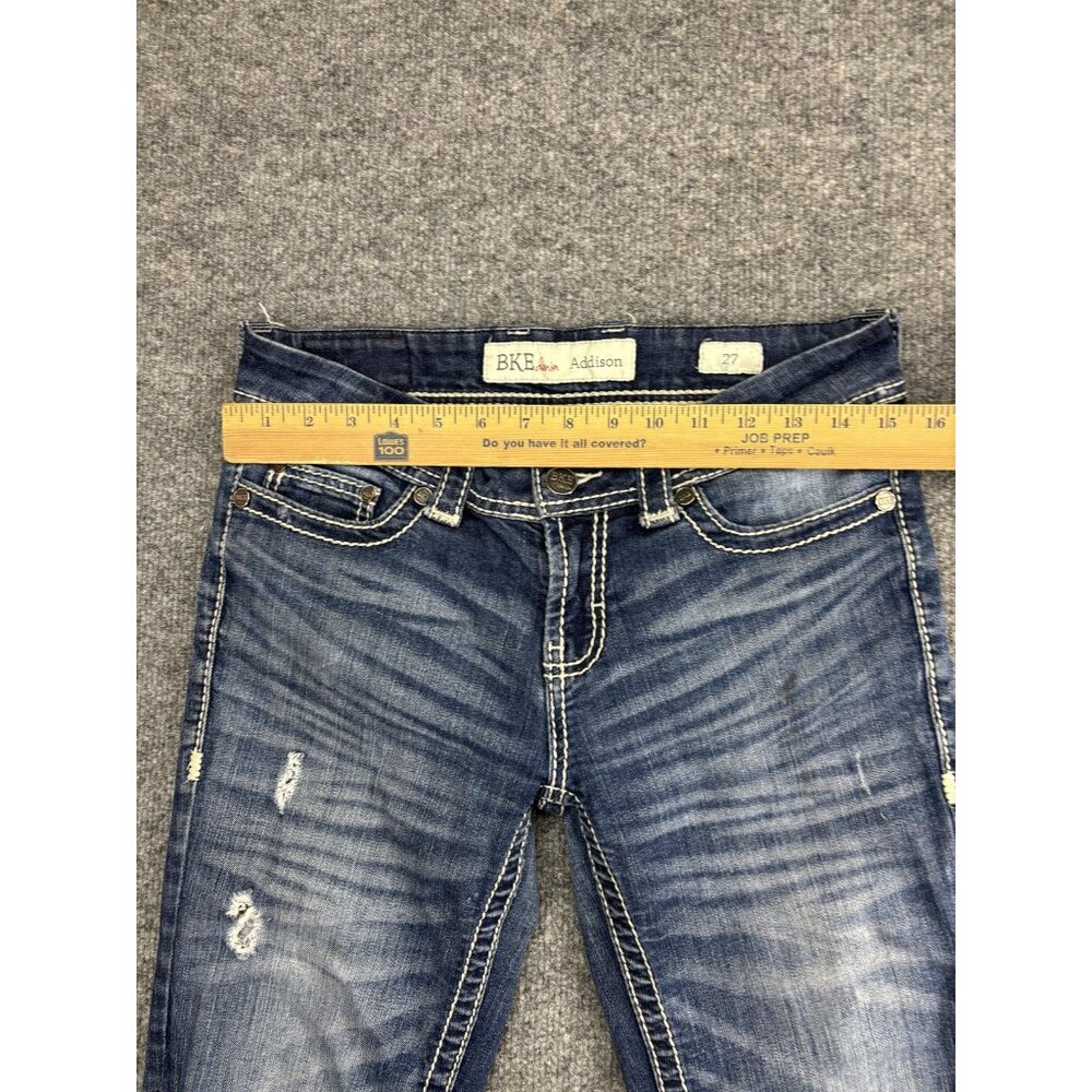 BKE Addison Crop Jeans Womens 27x24 Blue Medium Wash Low Rise Distressed Stretch - Picture 3 of 10
